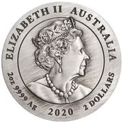 2 Dollars - Elizabeth II 6th Portrait - Year of the Mouse; Silver Antique obverse image