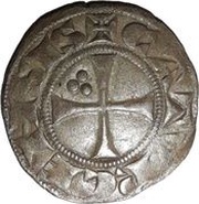 Denier anonymous with crozier three pellets, France, 1220-1240 reverse image