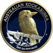 2 Dollars - Elizabeth II 6th Portrait - Kookaburra - Silver Proof - High Relief, Australia, 2021 reverse image