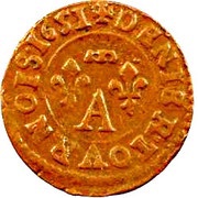 Denier Tournois - Gaston d'Orléans 12th type, France, 1651-1652 reverse image