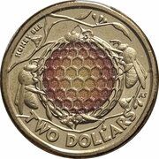 2 Dollars - Elizabeth II 6th Portrait - Honey Bee, Australia, 2022 reverse image