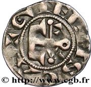 Obol - Geoffrey III alpha and omega, France, 1120-1160 reverse image