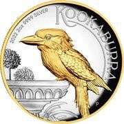 2 Dollars - Elizabeth II 6th Portrait - Australian Kookaburra - Silver Proof Gilded, Australia, 2022 reverse image