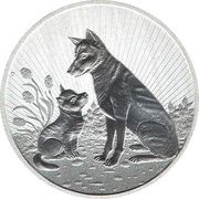 2 Dollars - Elizabeth II 6th Portrait - Dingo with Puppy ; High Relief, Australia, 2022 reverse image