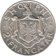 2 Franga Ari - Zog I, Albania, 1935 reverse image