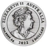 2 Dollars - Elizabeth II 6th Portrait - Year of the Tiger; Silver Antique obverse image