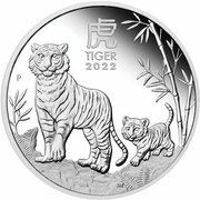 2 Dollars - Elizabeth II 6th Portrait - Year of the Tiger; Silver Bullion, Australia, 2022 reverse image