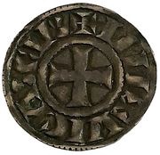 Denier - Immobilization in the name of Odo Four crosslets, France, 1020-1100 reverse image