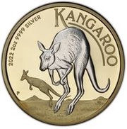 2 Dollars - Elizabeth II 6th Portrait - Kangaroo - Silver Proof Gilded, Australia, 2022 reverse image