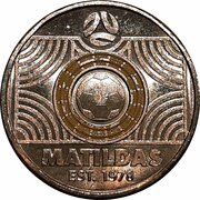 2 Dollars In the name of Elizabeth II; 6th Portrait - Matilda's - Womens World Cup 2023; Yellow, Australia, 2023 reverse image