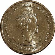 2 Dollars In the name of Elizabeth II; 6th Portrait - Vegemite Centenary; 100 Mitey Years obverse image