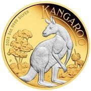 2 Dollars In the name of Elizabeth II; 6th Portrait - Kangaroo - Silver Gilded, Australia, 2023 reverse image