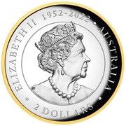 2 Dollars In the name of Elizabeth II; 6th Portrait - Australian Kookaburra; Silver Proof Gilded obverse image