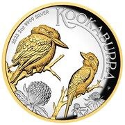 2 Dollars In the name of Elizabeth II; 6th Portrait - Australian Kookaburra; Silver Proof Gilded, Australia, 2023 reverse image
