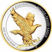 2 Dollars In the name of Elizabeth II; 6th Portrait - Australian Wedge-Tailed Eagle; Silver Gilded, Australia, 2023 reverse image