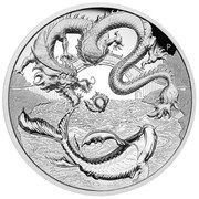 2 Dollars In the name of Elizabeth II; 6th Portrait - Dragon and Koi - Silver Bullion Coin, Australia, 2023 reverse image
