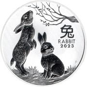2 Dollars - Elizabeth II Posthumous; 6th Portrait - Year of the Rabbit - Silver Bullion Coin, Australia, 2023 reverse image