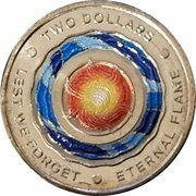 2 Dollars In the name of Elizabeth II; 6th Portrait - Lest We Forget - Eternal Flame, Australia, 2023 reverse image