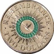 2 Dollars In the name of Elizabeth II; 6th Portrait - Remembrance Day - Peace Dove, Australia, 2023 reverse image