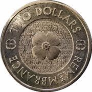 2 Dollars In the name of Elizabeth II; 6th Portrait - Remembrance Day - Plain Poppy Flower, Australia, 2023 reverse image