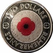 2 Dollars In the name of Elizabeth II; 6th Portrait - Remembrance Day - Red Poppy Flower, Australia, 2023 reverse image