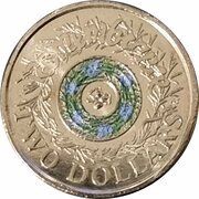 2 Dollars In the name of Elizabeth II; 6th Portrait - Remembrance Day - Rosemary Sprig, Australia, 2023 reverse image