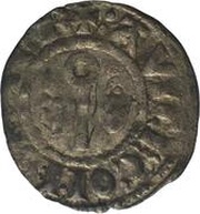 Denier - Aymeri IV and archbishop Gilles Aycelin obverse image