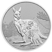 2 Dollars In the name of Elizabeth II; 6th Portrait - Kangaroo with Joey - Silver; High Relief, Australia, 2023 reverse image