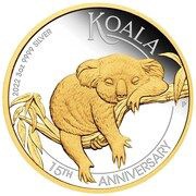 3 Dollars - Elizabeth II 6th Portrait - Koala - Gilded Silver Bullion Coin, Australia, 2022 reverse image