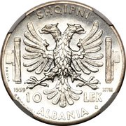 10 Lek - Victor Emmanuel III Trial strike, Albania, 1939 reverse image