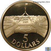5 Dollars - Elizabeth II 3rd Portrait - Parliament House, Australia, 1988 reverse image