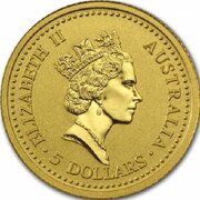 5 Dollars - Elizabeth II 3rd Portrait - Red Kangaroo - Gold Bullion Coin obverse image