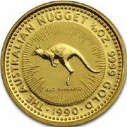 5 Dollars - Elizabeth II 3rd Portrait - Red Kangaroo - Gold Bullion Coin, Australia, 1989-1990 reverse image
