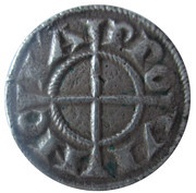 Obol with mitre, France, 1177-1185 reverse image