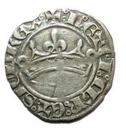 White Denier with crown - Joan of Naples and Louis of Tarante obverse image