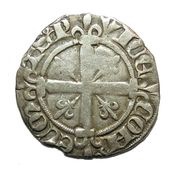 White Denier with crown - Joan of Naples and Louis of Tarante, France, 1347-1362 reverse image