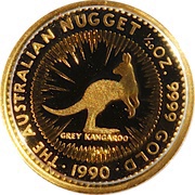 5 Dollars - Elizabeth II 3rd Portrait - Grey Kangaroo - Gold Bullion Coin, Australia, 1990-1991 reverse image
