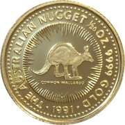 5 Dollars - Elizabeth II 3rd Portrait - Common Walleroo - Gold Bullion Coin, Australia, 1991-1992 reverse image