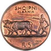 5 Franga Ari Zog; Trial strike obverse image