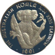 5 Dollars - Elizabeth II 3rd Portrait - Koala - Platinum reverse image