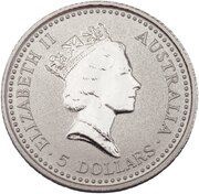 5 Dollars - Elizabeth II 3rd Portrait - Koala - Platinum obverse image