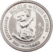 5 Dollars - Elizabeth II 3rd Portrait - Koala - Platinum reverse image