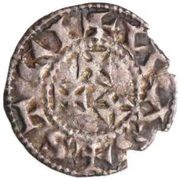 Denier In the name of Louis IV; Crosslet cutting legend, France, 1020-1100 reverse image