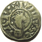 Denier - Stephen I unbearded head at right, France, 1152-1191 reverse image