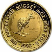 5 Dollars - Elizabeth II 3rd Portrait - Nailtailed Wallaby - Gold Bullion Coin, Australia, 1992-1993 reverse image