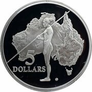 5 Dollars - Elizabeth II 3rd Portrait - Aboriginal Exploration - Masterpieces in Silver, Australia, 1993 reverse image