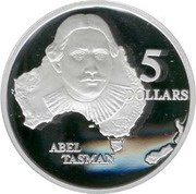 5 Dollars - Elizabeth II 3rd Portrait - Abel Tasman - Masterpieces in Silver, Australia, 1993 reverse image