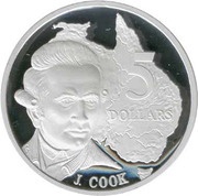 5 Dollars - Elizabeth II 3rd Portrait - James Cook - Masterpieces in Silver, Australia, 1993 reverse image