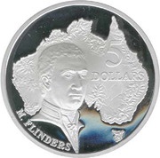 5 Dollars - Elizabeth II 3rd Portrait - Matthew Flinders - Masterpieces in Silver, Australia, 1993 reverse image