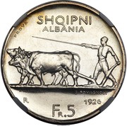 5 Franga Ari Zog; Trial strike obverse image